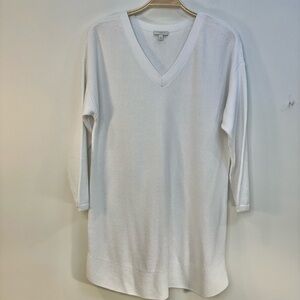 EUC Talbots Sz L V-Neck White Long Sweater Cotton Rayon 3/4 Sleeves Womens